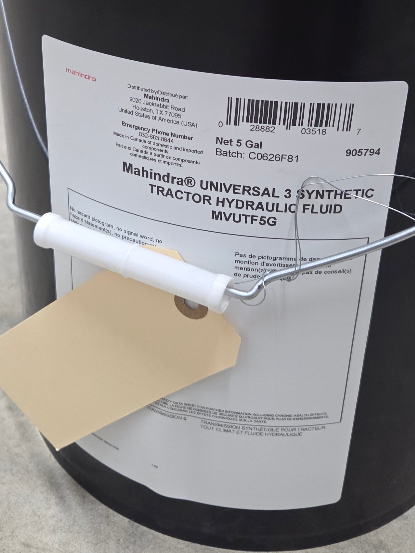 Mahindra Universal 3 Synthetic Transmission / Hydraulic MUTTO 3 Fluid 5 Gallon Pail