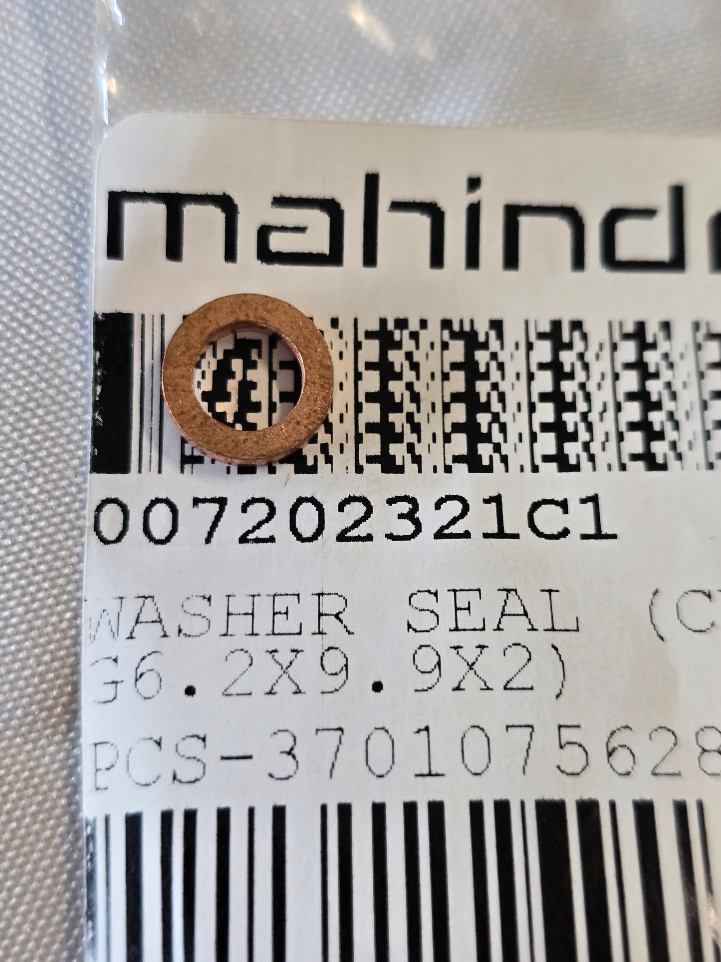 Mahindra Tractor Copper Washer M6 007202321C1